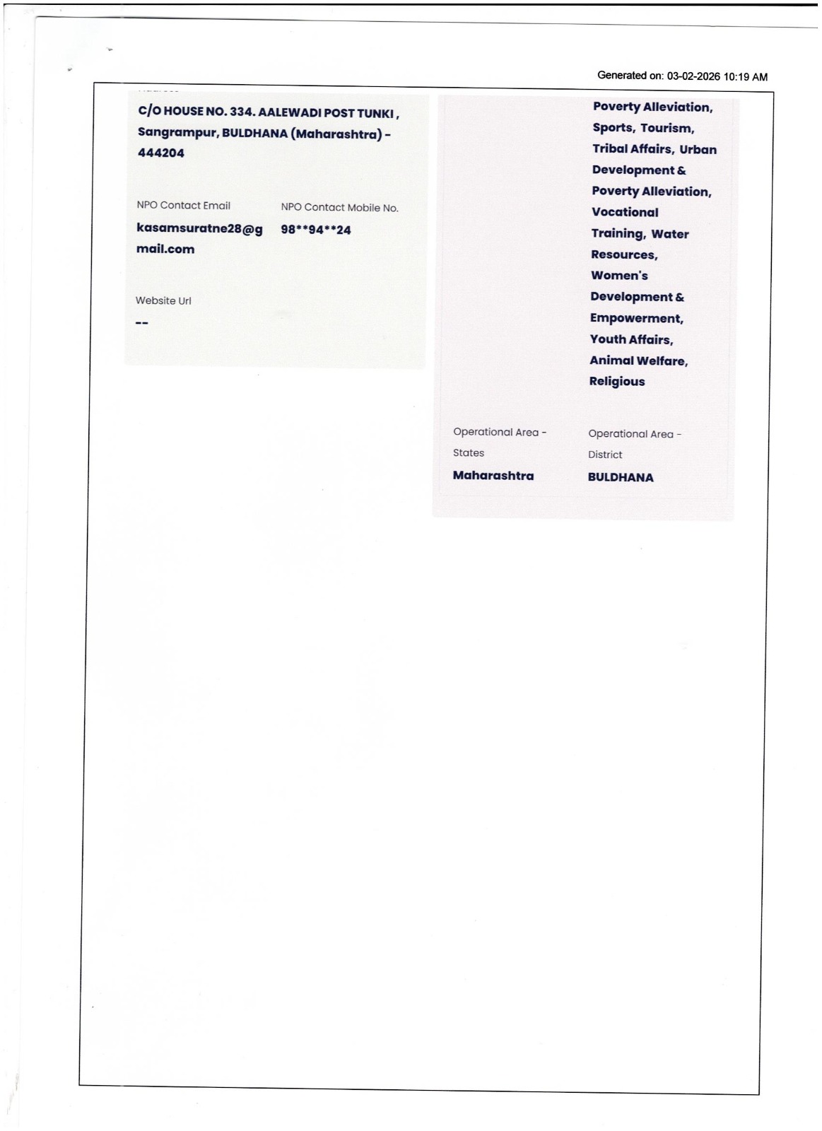 NPO Details-Working Sector 2